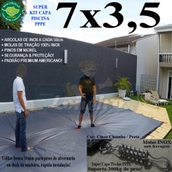 Capa para Piscina Super 7,0 x 3,5m PP/PE Cinza/Preto Cobertura Proteção +54m+54p+3b